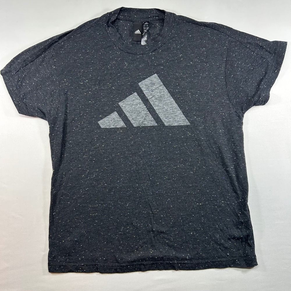 Adidas Womens Medium Speckled Graphic T-Shirt Charcoal Grey Short Sleeve Tee